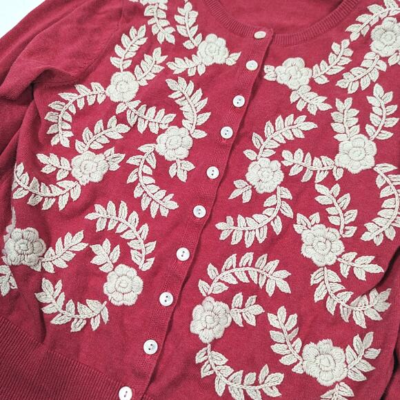 Sundance Cardigan Women's Size XS/S Meadow Crewelwork Salmon Pink Button Down - Picture 2 of 4